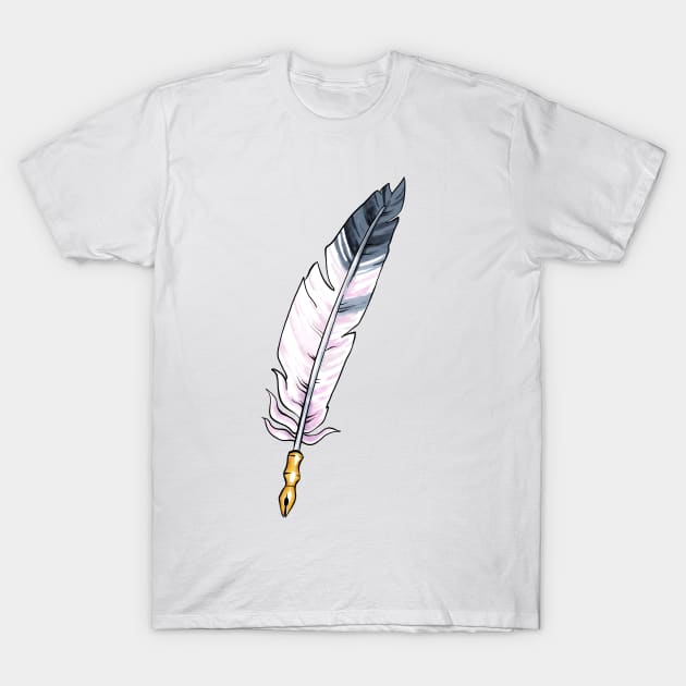 Pastel Feather Quill T-Shirt by Ellen Wilberg